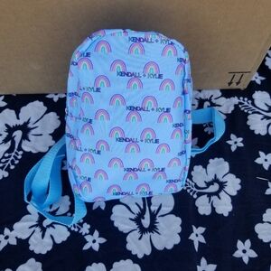 NWT Kendall & Kylie Blue Rainbow Cosmetic Backpack. 9"×8"